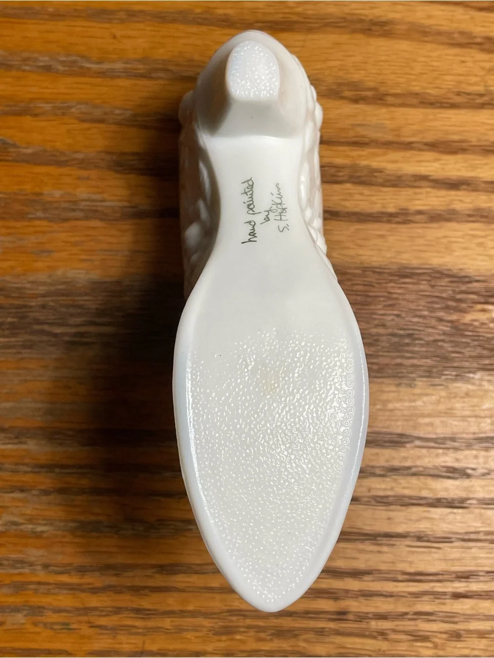 Fenton White Milk Glass S. Hopkins Victorian Shoe Slipper Hand Painted & Signed